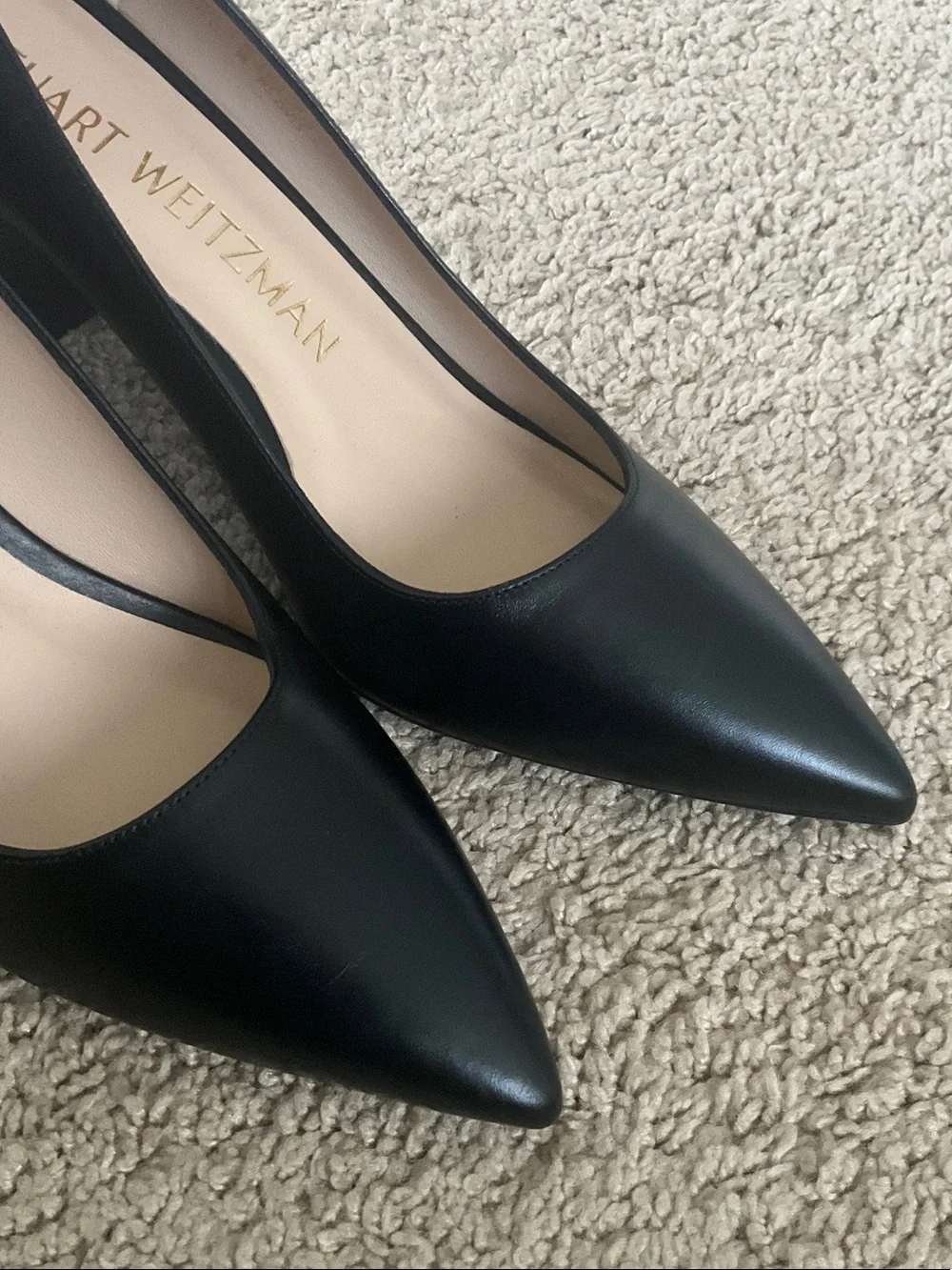 Stuart Weitzman Black Pointed-Toe Block Heel Pumps